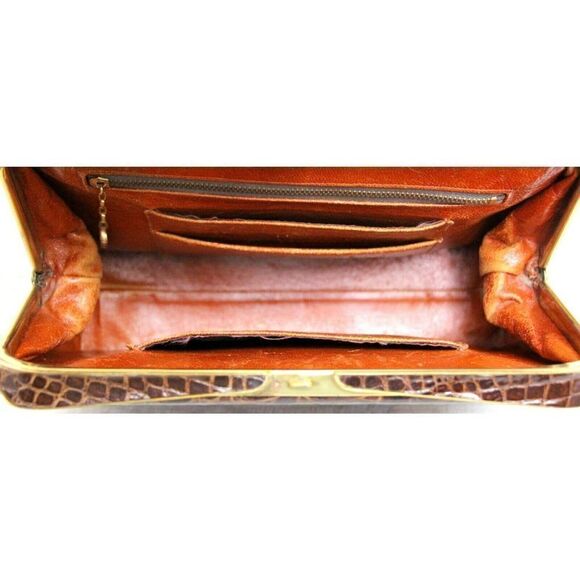 VINTAGE DEITSCH GENUINE CROCODILE BROWN LEATHER FRAME HANDBAG POCKETBOOK - Picture 11 of 12